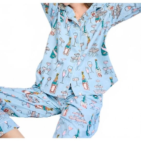 PRINTFRESH champagne tower long tall pajama set in blue - Picture 5 of 16
